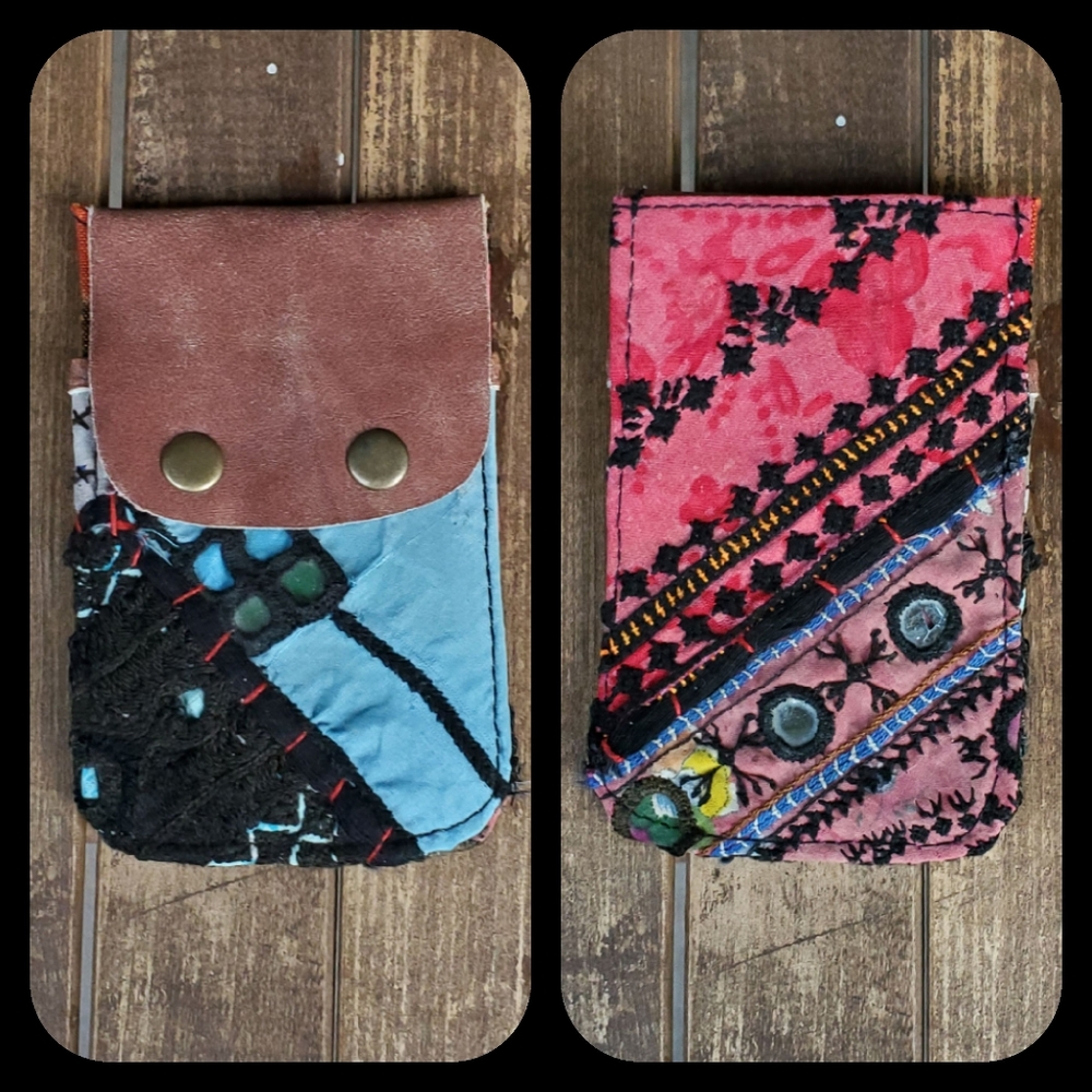 🫡🧀 Free People Boho Embroidered Repurposed vtg banjara hippie Wallet card case